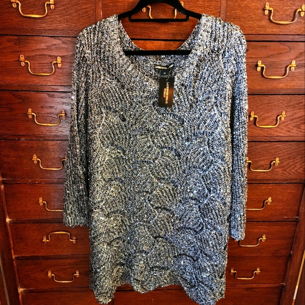 Holiday Party Sweater Lauren Michelle Black and Silver, with Silver Sequence.